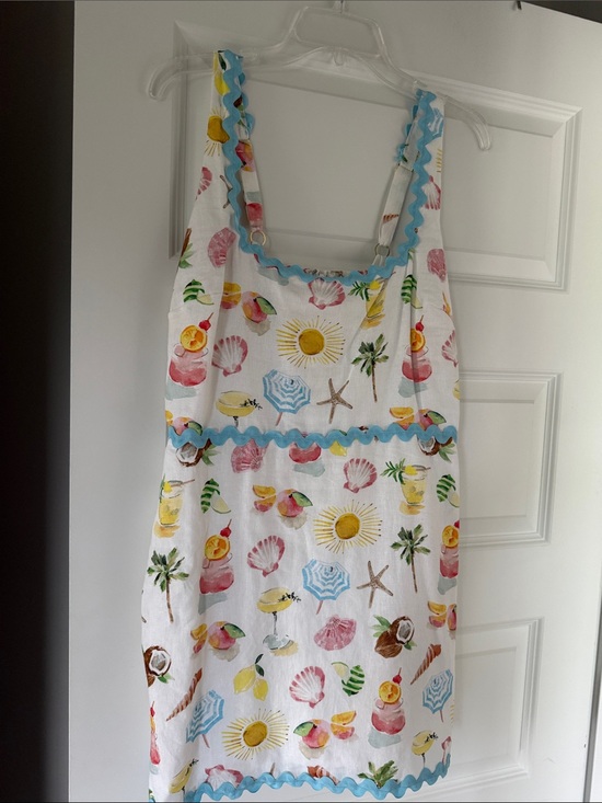 Show Me Your MuMu Dresses & Skirts - Show Me Your MuMu White Mini Dress with Blue Ricrac and Multicolor Beach Print